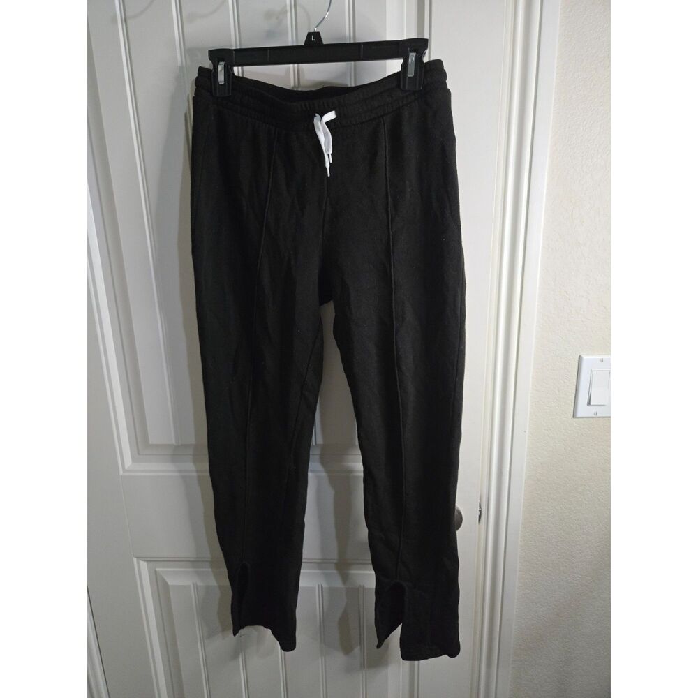 Love Women’s Size L Black Fleece Jogger Pants Drawstring Split Hem Sweatpants